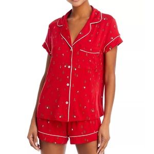 Eberjey's Gisele 2-piece pajama set in mini Christmas tree print.